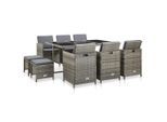 vidaXL 11-tlg. Garten-Essgruppe mit Auflagen Poly Rattan Grau