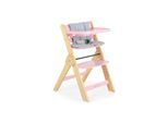 Cangarro Kinderhochstuhl Caramel Holz, Kissen, klappbar, Fußstütze, 3-Punkt-Gurt rosa