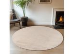 Teppich AYYILDIZ TEPPICHE "JOY 1400", beige (creme), H:11mm Ø:80cm, Polyester, Teppiche, Teppich, uni Kurzflor, Wohnzimmer, viele Größen