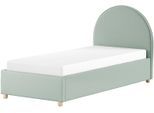 Boxbett VIPACK "Moon, mit Lattenrost und Stauraum, modernes Design", grün, B:98cm L:213cm, Komplettbetten, inkl. Massivholz Füßen in natur, 3 Stoff Farben zur Auswahl
