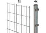 Doppelstabmattenzaun GARDEN 'N' MORE "Standard", grau (feuerverzinkt), H:140cm L:10cm, Kunststoff, Stahl, Zaunelemente, 5 Elemente für 10 m, LxH: 200 x 143 cm, mit 6 Pfosten