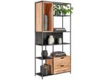 Landscape Regal, Schwarz, Akazie, Holz, Metall, Akazie, massiv, 2 Schublade(n) Schubladen, 90x185x34 cm, Wohnzimmer, Regale, Bücherregale