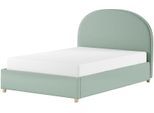 Boxbett VIPACK "Moon, mit Lattenrost und Stauraum, modernes Design", grün, B:147cm L:213cm, Komplettbetten, inkl. Massivholz Füßen in natur, 3 Stoff Farben zur Auswahl
