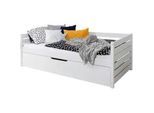 Mid.you Stauraumbett , Weiß , Holz , Kiefer , massiv , Höhe ca. 16 cm , 120x200 cm , für Rollrost geeignet , Schlafzimmer, Betten, Stauraumbetten