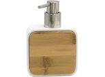 Sadena Seifenspender , Naturfarben, Weiß, Chromfarben , Holz, Kunststoff , Bambus , 10x14.5x5 cm , Kunststoffpumpe, Spender problemlos zum Nachfüllen , Badaccessoires, Seifenspender