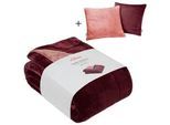 Wohndecke S.OLIVER "Doublesoft, Kuscheldecke, Deal, Kissen geschenkt", rot (dunkelbordeaux), B:150cm L:200cm, Polyester, Wohndecken, Wohndecke, Kuscheldecke 150x200 cm, GRATIS-Zugabe:2x Kissenhülle (Reißverschluss)