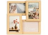 Bilderrahmen Collage QUEENCE "Rahmen 3D Holz in braun", beige (natur), B:29cm H:29cm T:3cm, MDF, Bilderrahmen, Platz für 4 Fotos in 10x15cm