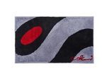 Grund Badteppich , Schwarz, Grau , Textil , Wellen , rechteckig , 70x120 cm , Oeko-Tex® Standard 100, Made in Europe , rutschfest , Heimtextilien, Badtextilien, Badematten