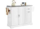 SoBuy Kücheninsel mit Rollen Weiß , Holzwerkstoff, Metall , 130x91x71 cm , Küchen, Küchenmöbel, Kücheninseln