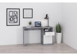 Schreibtisch FMD "Jackson", grau (betonfarben, weiß), B:123cm H:76,5cm T:50cm, Tische, Schreibtisch, Bürotisch mit 1 Schubkasten und 1 Tür, 123 cm breit
