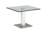 Xxxl Beistelltisch , Weiß, Edelstahlfarben , Metall, Glas , quadratisch , eckig, Säule, Bodenplatte , 60x46-65x60 cm , höhenverstellbar , Wohnzimmer, Wohnzimmertische, Beistelltische, Beistelltische Metall