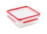 Emsa Frischhaltedose , Rot , Glas , 0,8 l , rechteckig , 16.6x16.6x7 cm , lebensmittelecht, luftdichter Verschluss, auslaufsicher, mikrowellengeeignet, stapelbar , Küchenzubehör, Vorratsbehälter, Frischhaltedosen