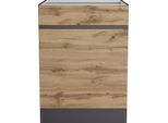 Unterschrank KOCHSTATION "KS-Riesa", braun (wotaneiche), B:60cm H:82cm T:60cm, Holzwerkstoff, Schränke, Unterschrank, Breite 60 cm, MDF-Fronten