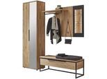 Valdera Garderobe , Schwarz, Eichefarben , Holz, Metall, Glas, Holzwerkstoff , Wildeiche , vollmassiv , 198.8x197.6x41 cm , Garderobe, Garderoben-Sets & Garderoben-Serien