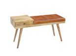 KADIMA DESIGN Retro-Stil Sitzbank: Stauraum, Ziegenleder-Bezug, 100x52x38 cm, Schublade, Anti-Rutsch-Noppen.