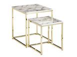 KADIMA DESIGN Beistelltisch Set in Marmor-Optik und goldener Farbe, Moderne und stilvolle Wohnzimmermöbel, 2 Größen, Robustes Metallgestell
