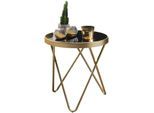 KADIMA DESIGN Eleganter Beistelltisch: Kupfer und Glas, V-förmige Beine, filigranes 70er-Jahre Design, pflegeleicht.