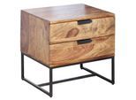 KADIMA DESIGN Industrial Nachtkonsole aus Sheesham-Holz und Eisen, 2 Schubladen, 50x40x51 cm
