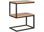 KADIMA DESIGN Beistelltisch Massivholz INDI: S-Design, Schwarz/Metallgestell, 2 Ablageflächen