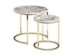 KADIMA DESIGN Moderne Marmor-Beistelltische, 2er Set, Goldene Gestelle, 50/35 cm