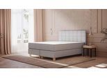 Emma Original Boxspringbett Komfort 200x200 cm - hellgrau - Füße Holz - Kopfteil gesteppt