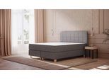 Emma Original Boxspringbett Komfort 140x200 cm - dunkelgrau - Füße Holz - Kopfteil gesteppt