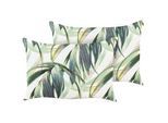 Beliani Gartenkissen 2er-Set Blattmotiv grün/weiß 40/60 cm Calderina , Grün , Textil , Füllung: Polyester , Rechteckig , 40x60 cm , Outdoor-Kissen, Outdoor-Dekokissen