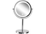 Beliani Kosmetikspiegel silber mit LED-Beleuchtung 20 cm Verdun , Silberfarben , Metall , Rund , 20x31x14 cm , Spiegel, Schminkspiegel