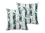 Beliani Outdoor-Kissen 2er-Set Blattmuster grün 45/45 cm Termini , Hellgrau , Textil , Füllung: Polyester , Quadratisch , 45x45 cm , Outdoor-Kissen, Outdoor-Dekokissen