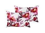 Beliani Gartenkissen 2er-Set Blumenmuster weiß/Rosa 40/60 cm Lanrosso , Weiß , Textil , Füllung: Polyester , Rechteckig , 40x60 cm , Outdoor-Kissen, Outdoor-Dekokissen