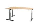 Schäfer Shop Select Winkelschreibtisch ERGO-T 2.0, elektrisch höhenverstellbar, 90° Winkel links, T-Fuss, B 2000 mm, Ahorn/anthrazit
