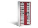 C+P Akkuladeschrank Comfort mit Sichtfenster aus Acrylglas, H 1950 x B 930 x T 500 mm, Lichtgrau/Rubinrot