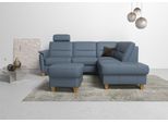 Ecksofa HOME AFFAIRE "Palmera L-Form, B: 236 cm", blau (grau, blau), B:236cm H:89cm T:212cm, Luxus-Microfaser (100% Polyester);Struktur (100% Polyester);Luxus-Microfaser in Lederoptik (100% Polyester), Sofas, Ecksofa, optional Bettfunktion & Bettkasten, Federkern