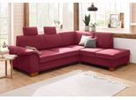 Ecksofa HOME AFFAIRE "Husum L-Form", rot (bordeaux), B:269cm H:90cm T:219cm, Luxus-Microfaser mit Druck (100% Polyester);Luxus-Microfaser in Lederoptik (100% Polyester);Luxus-Microfaser ALTARA NUBUCK (100% Polyester), Sofas, Ecksofa, mit Sitztiefenverstellung, Federkern-Polsterung und Kontrastnaht