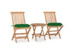 vidaXL 3-tlg. Garten-Essgruppe mit Kissen Klappbar Massivholz Teak