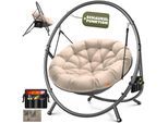 KESSER® Hängesessel mit Gestell BALI Hängeschaukel Hängestuhl bis 150kg für Indoor und Outdoor + Kissen & Seitentasche Hängekorb Stahlgestell & Schaumstoff Sitzpolster ideal für Wohnzimmer & Garten