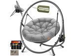KESSER® Hängesessel mit Gestell BALI Hängeschaukel Hängestuhl bis 150kg für Indoor und Outdoor + Kissen & Seitentasche Hängekorb Stahlgestell & Schaumstoff Sitzpolster ideal für Wohnzimmer & Garten