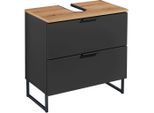 Waschbeckenunterschrank Denver, Schwarz, Eiche, Metall, 1 Fächer, 2 Schublade(n) Schubladen, 60x60x35 cm, Fsc, stehend, Badezimmer, Badezimmerschränke, Waschbeckenunterschränke