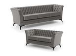 S-Style Möbel Sitzgarnitur 3+2 Chesterfield Whitby Grau Samt mit schwarzen Füßen , Textil , Echtholz,Birke, Buche , Füllung: Polyetherschaumkern , 237x78x82 cm , Blauer Engel, FSC Mix, Oeko-Tex®, Hergestellt in Europa , Wohnzimmer, Sofas & Couches, Sitzgarnituren
