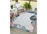 Teppich "Cloud, LAGERRÄUMUNG", bunt (blau,multi), B:100cm H:8mm L:160cm, Polypropylen, MYFLAIR MÖBEL & ACCESSOIRES, Teppiche, Teppich, Flamingo Motiv, mit Bordüre, Outdoor geeignet, Balkon, Terrasse