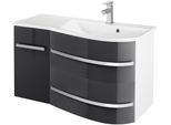 Waschtisch WELLTIME "OSLO", grau (anthrazit, weiß), B:90cm H:50cm T:44cm, Waschtische, Waschtisch, Breite 90 cm, Badmöbel mit geschwungener Front, Ablage links