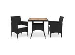 vidaXL 3-tlg. Garten-Essgruppe Schwarz Poly Rattan und Akazienholz