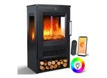 KESSER® Elektrokamin mit Heizung Panorama-Sichtfenster Heizlüfter 9 LED-Flammeneffekt Farbmodi Fernbedienung WiFi App 900/1800W Kaminfeuer elektrisch Elektro Kamin mit Thermostat Heizfunktion Timer
