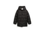 TOM TAILOR DENIM Damen Puffer-Mantel mit Knopfleiste, schwarz, Uni, Gr. M