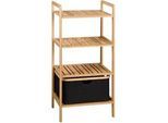 Kesper Badezimmerregal , Schwarz, Hellbraun , Holz, Textil , Bambus , 4 Fächer , 44x33x93.5 cm , FSC 100% , stehend , Badezimmer, Badezimmerregale, Badregale