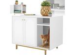 tectake® Katzenschrank, seitlicher Eingang, hohe Beine, kleines Staufach, inklusive Kratzmatte, 80 x 52 x 61,5 cm