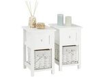CARO-Möbel Nachttisch Messina 2Er-Set , Weiß , Holzwerkstoff , getrocknete Naturmaterialien , Vintage , 28x46x31 cm , Schlafzimmer, Nachttische