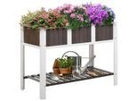 Outsunny Hochbeet, Weiß+Grau, Tanne, nicht gewebter Stoff , Holz , 57x89x119 cm , Gartenzubehör, Hochbeete
