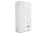Xora Kleiderschrank, Weiß, Holzwerkstoff, 1 Fächer, 2 Schublade(n) Schubladen, 91x197x54 cm, Blauer Engel, Goldenes M, Made in Germany, Typenauswahl, Beimöbel erhältlich, in verschiedenen Größen erhältlich, Kinder- & Jugendzimmer, Jugendmöbel, Jugendkleiderschränke
