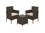 Hansiro Lounge-Set Gartenmöbel-Set 3-Teilig , Braun , Metall , Gartenmöbel, Gartenmöbel-Sets